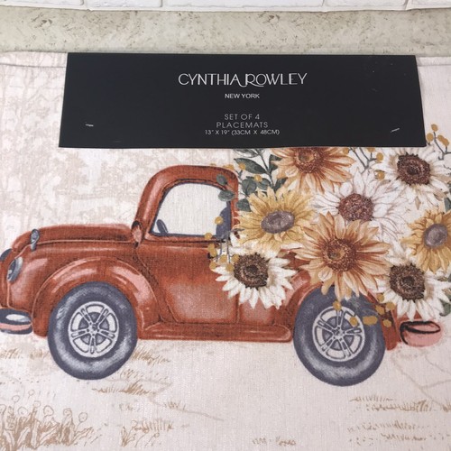 Cynthia Rowley Burnt Orange Bauernwagen Herbst Blumen Ernte 4 Tischsets Neu mit Etikett - Bild 19 von 22