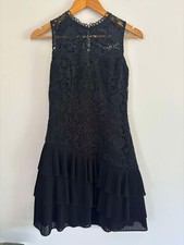 Review Size 6 Womens Sleeveless Black Lace Shift Ruffle Pleat Dress