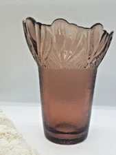 Heavy! Vintage Viking Smokey Brown Leaf Design w/ Scalloped Top Art Deco Vase