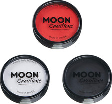 Moon Creations Pro Face & Body Makeup | Bright Red, White, Black Set | 36G | For