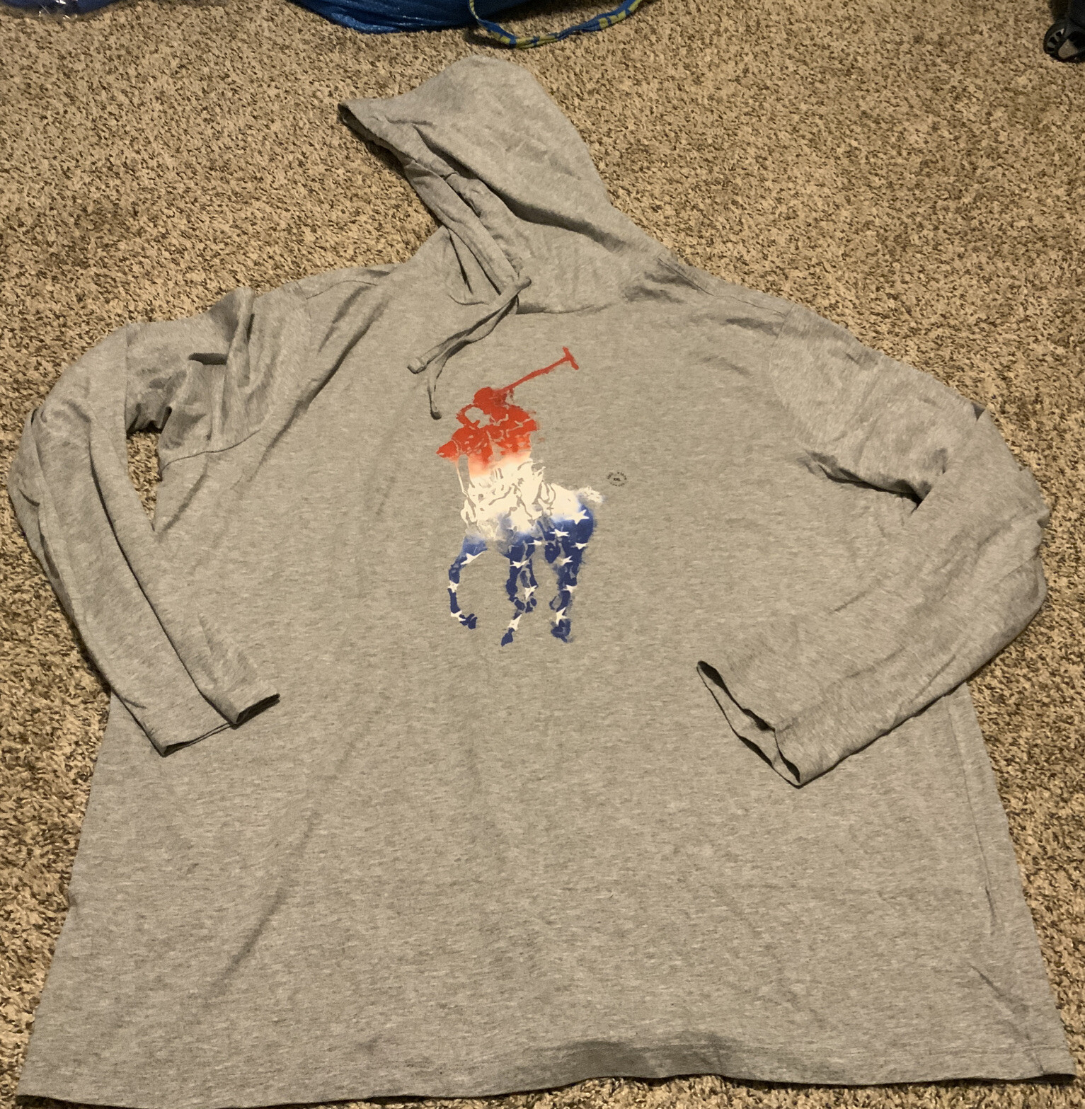 POLO RALPH LAUREN Grigio Heather Americana Pony Felpa con Cappuccio Camicia Uomo: 2XL Nuova con etichette