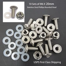 Set of 10 - Bolt, White Rubber Washers , Nut Kit  ATV Quad Plastic Body Fende