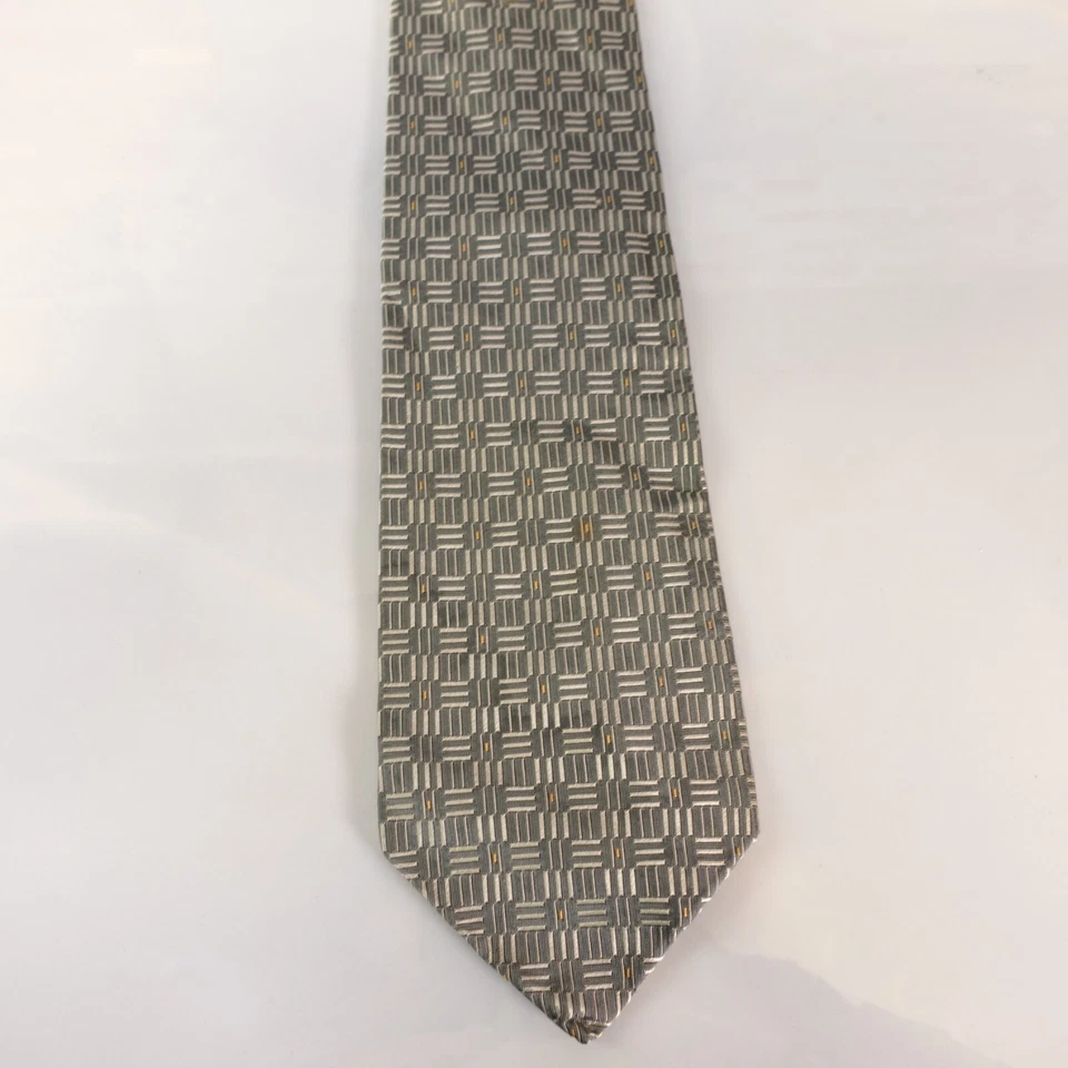 Corbata de cuello para hombre verde salvia geométrica Art Deco seda traje de negocios DONATO VINCI Italia Foto 2 de 4
