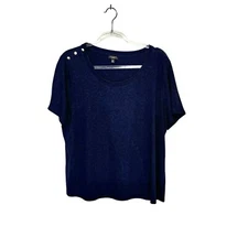 TALBOT'S 2XLP Navy Top Gold Buttons Short Sleeve Pullover Shirt Nautical Preppy