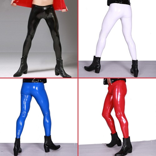 Uomini Sexy Pantaloni in pelle lucida vinile del PVC Look Bagnato Pantaloni  Lunghi Aderente Clubwear | eBay