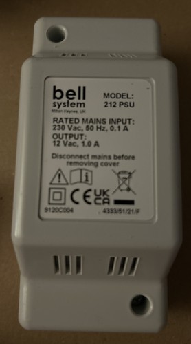 Bell System Model 212 Door Entry Power Supply Unit PSU 12v AC Wall Mountable 1A