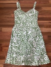 Ann Taylor Sundress Size 0 green/cream floral pattern, linen, lined 