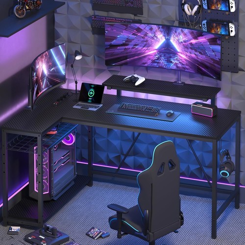 Gaming Schreibtisch mit LED-Leuchten Eckschreibtisch mit 2 USB-Ladeanschluss 3 A - Bild 8 von 9
