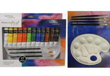 17 Pc WATERCOLOR Tubes Paint Set w 4 Taklon Paint Brushes  Art Palette Value