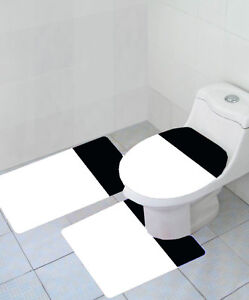 Nouveau Haut Pile 3-Pc Set salle de bain Tapis de bain contour tapis & Couvercle Housse-Noir et Blanc