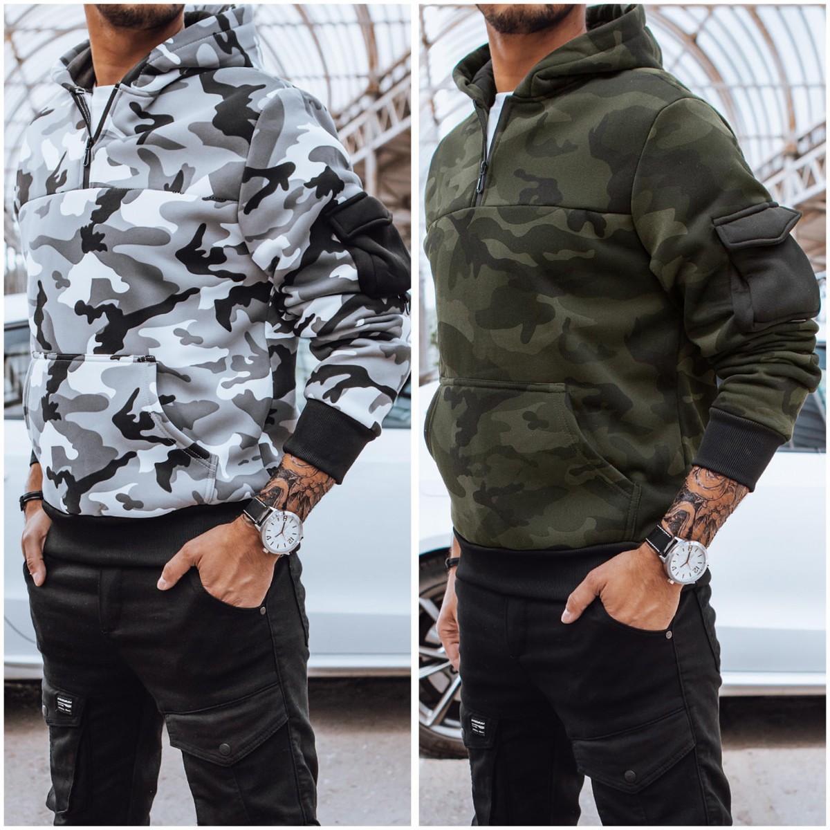 Mens Pullover Hooded Sweatshirt Half Zip Hoodie Camo Sports Mens DSTREET  M-2XL