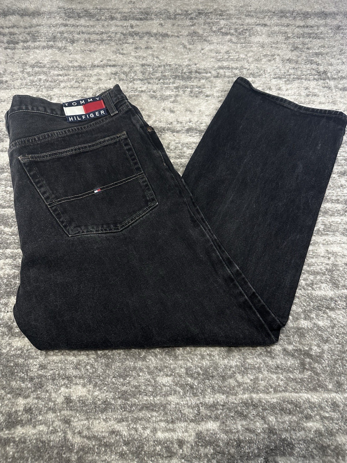 Vintage Tommy Hilfiger Jeans Black Loose Baggy Skater Y2K Mens 38x30 (38x28)