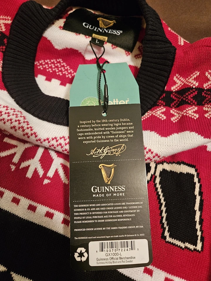 Suéter Guinness Beer Oficial Vacaciones Feo Navidad Adulto Talla Grande Nuevo con Etiquetas Foto 4 de 4