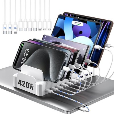 420W Charging Station for Multiple Devices, 10-Port USB Fast Charger Stations...