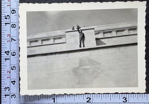 WW2 Era Military BW Photo Snapshot Nuremburg Stadium Soldier Salute