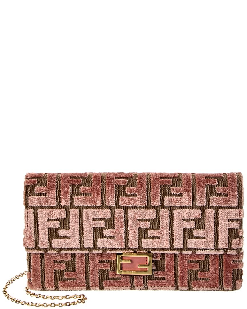 Fendi Baguette Ff Velvet - Leather Wallet On Chain Womens Pink 234290₽