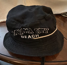 Mens Black Solid Bucket Hat Embroidered Panam...
