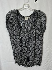 Women’s St John’s Bay Blouse PL Black And White Cap Sleeves
