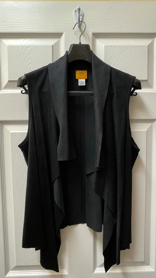 Ruby Rd Faux Leather Vest Women's Medium Neutral Black Microsuede Open Front - Image 2 of 4