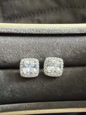 925 Sterling Silver Square Cubic Zirconia Stone Stud Earrings - Hallmarked - New