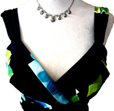 NEW Roulette Women's -8 Floral Dress Empire Waist Sleeveless Black, Green, Blue