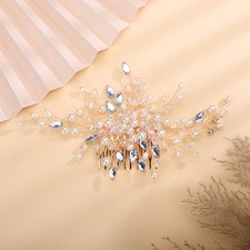 Crystal Pearl Rhinestone Bridal Hair Comb Gold Side Headpiece for Bride
