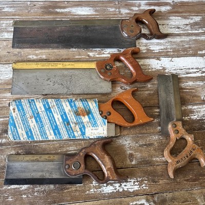 5 Vintage Messingrücken Zapfensägen zum Restaurieren Disston & Spear & Jackson etc. 