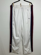 Adidas Track Pants Warm Up Mens XL White W/3 Red Stripes Button Up Vintage