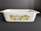 Vtg Pyrex Spring Blossom Crazy Daisy Loaf Pan Green/White Excellent!