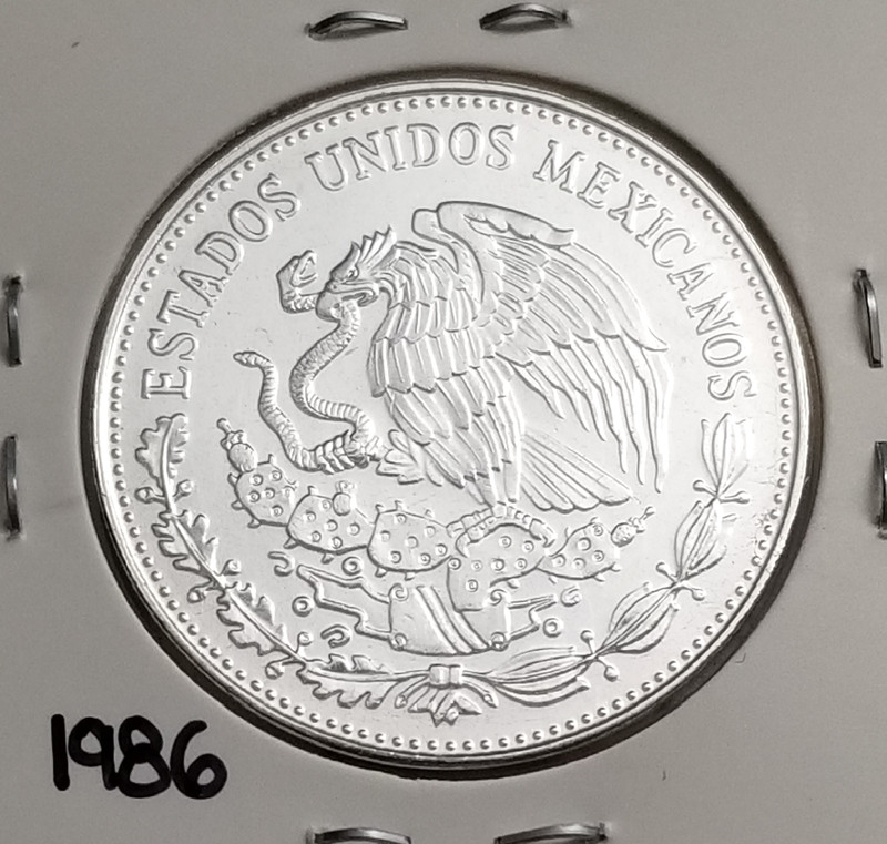 Mexico 50 Pesos 1985 World Cup Mexico 1986 .720 Coin Silver, Mundial Mexico 1986