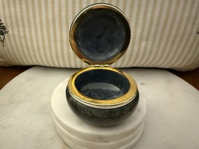 Vintage dunkel bläulich grün Alabaster Made Italy aufklappbare Schmuckschatulle handgeschnitzt