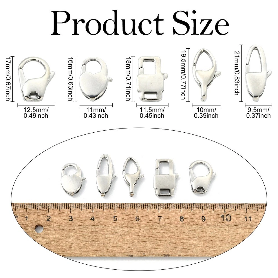 10pcs Lobster Claw Clasps Stainless Steel 5 Styles Hook for Keychain Pendant DIY - Image 3 of 4