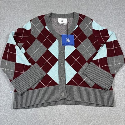 NWT Anthropologie ALIGNE Wool Blend Argyle Cardigan Sweater Preppy School