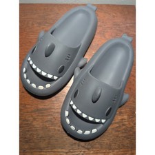 Shark Slides Cute Shark Slippers Adult Mens 6-7 Youth Cloudy Summer Grey
