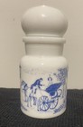 Vintage Milk Glass Apothecary Jar Canister Lid Victorian Horse Carriage Belgium