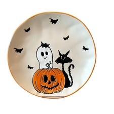 ELI & ANA Halloween Salad Plates 8in Black Cat Bats Ghost Pumpkin Set of 2 New