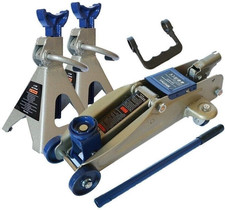 Cric Sollevatore Idraulico a Carrello 2 T 2000KG + 2 Cavalletti per Auto 3 T 300