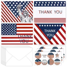 32 Pack Patriotic Thank You Cards with Envelopes Stickers American Flag Greet...