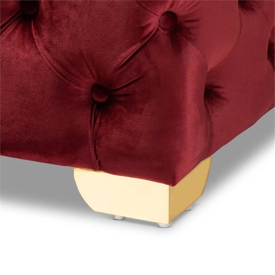 Baxton Studio Avara Modern Tufted Velvet Ottoman in Burgundy and Gold - Image 3 of 4