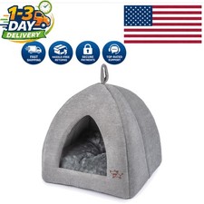 Elegant Covered Cat Cave for Indoor Use - Removable Pillow, Gray 16  Design