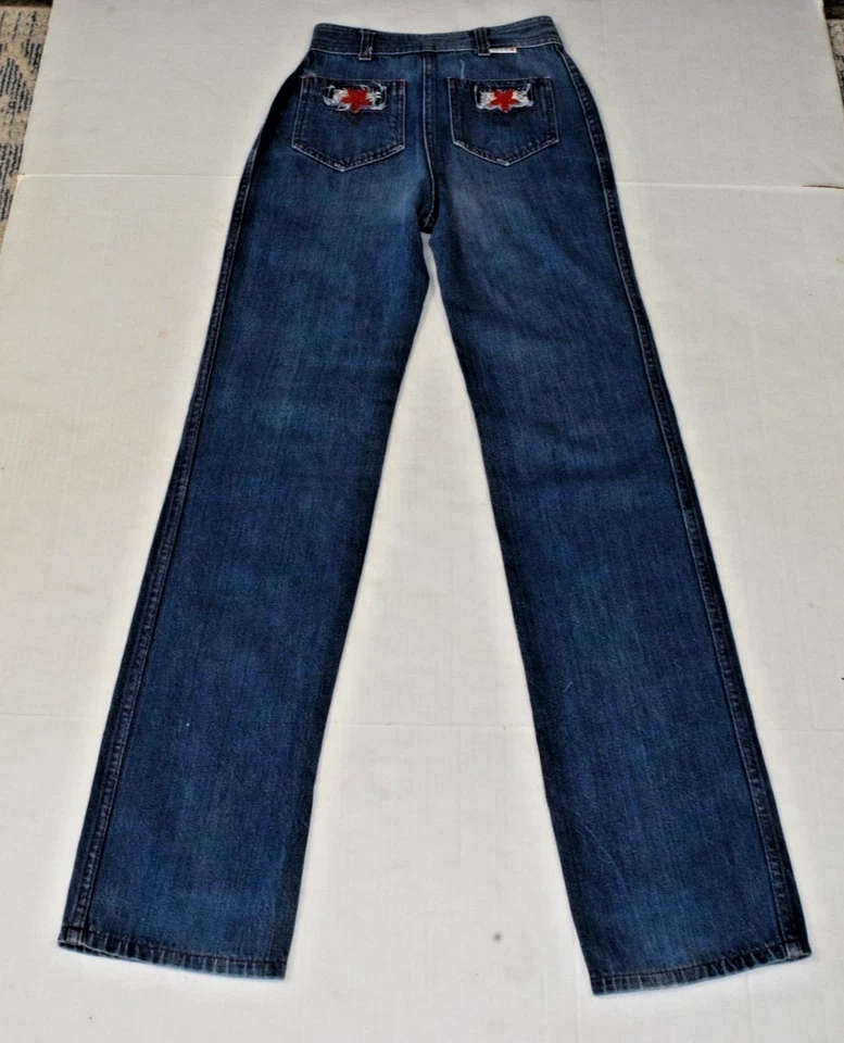 Jeans Vintage Luv It Talla W24 L31 Años 70 Azul Rojo Costuras Cuentas Bolsillo Estrellas Foto 3 de 4