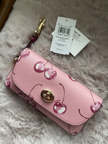 NUOVA custodia occhiali da sole Coach tela rosa stampa ciliegio CR912