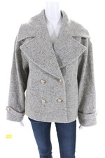 Malej Womens Gray Wool Double Breasted Long Sleeve Pea Coat Size 32