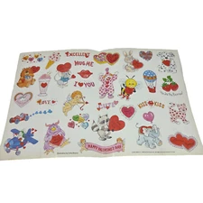 VINTAGE 1985 SCHOLASTIC VALENTINES DAY STICKERS BIG FOLDED SHEET 17" x 11 HEART