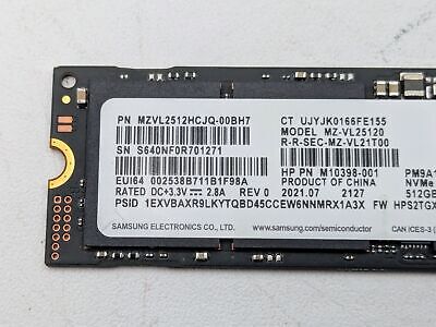 Samsung SSD MZVL2512HCJQ-00BH7 NVMe 512GB HP PN:M10398-001 Samsung SSD MZVL2512HCJQ-00BH7 NVMe 512GB HP PN:M10398-001