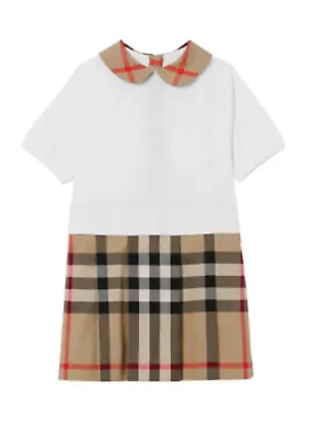 Authentic Burberry Girls Veronica Check Detail Button Dress Beige