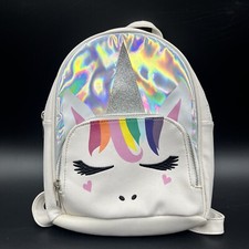 Cartera mochila unicornio blanca con cuerno brillante