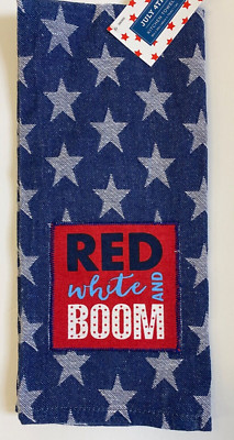 July 4th Patriotic Kitchen dish towels 28'' x 18'' 100% cotton blue w/ white stars