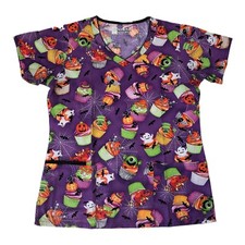 HALLOWEEN Scrub Top, by Bring It On. Uniform. Women  s Size SM Monsters Mike EUC