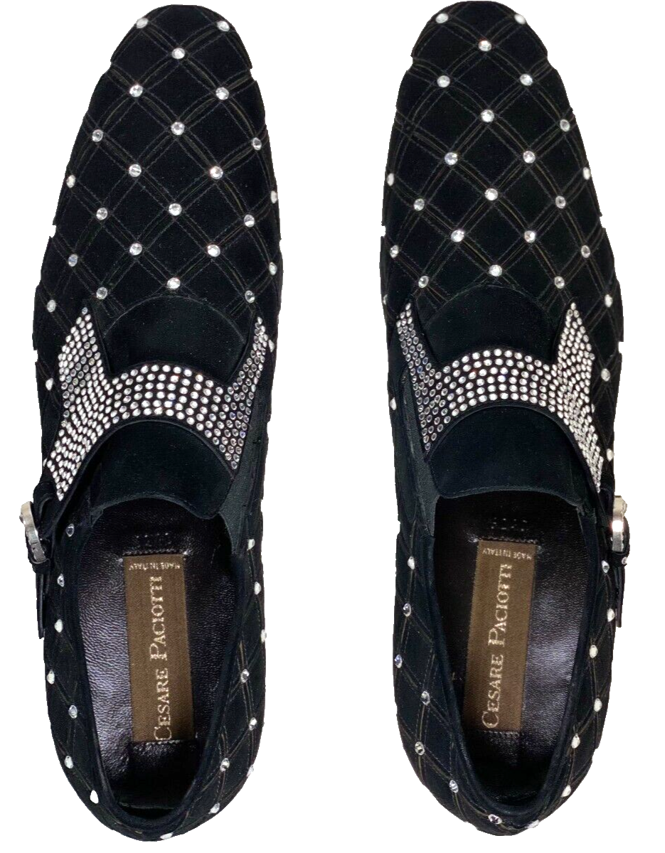 NEW CESARE PACIOTTI RED BOTTOM BLACK VELVET CRYSTAL FORMAL MENS 10.5UK  (11.5US)